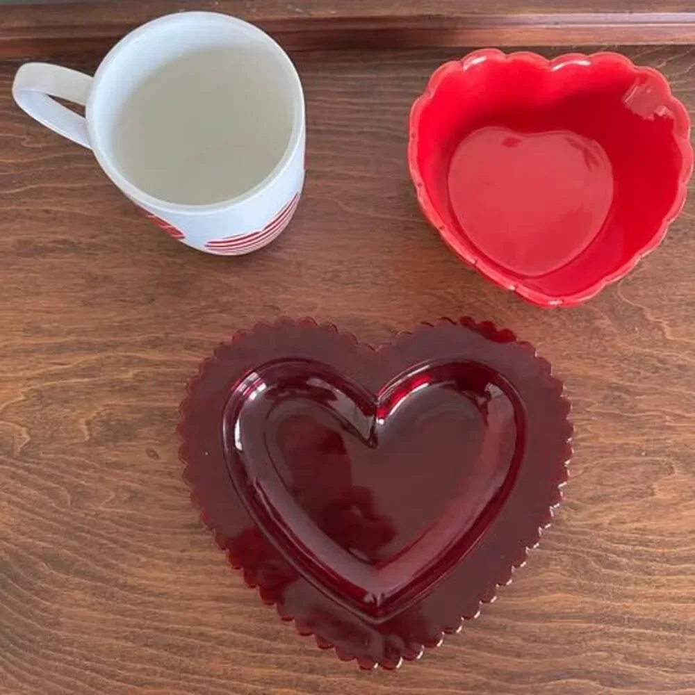Heart Decor 3 Piece Set Mug Footed Bowl Plate Love Wedding Bridal